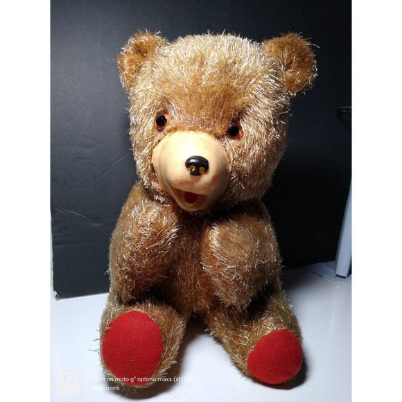 Teddy Bear rubber face vintage stuffed wood wool filled Carnival prize 1950s - Picture 2 of 11